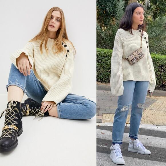 Zadig & Voltaire Défilé Colette Oversized Chunky Wool Knit Button Neck Sweater - Picture 4 of 13